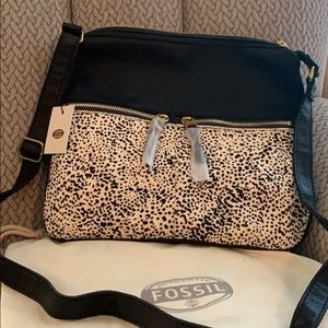 Black and cream spotted fossil crossbody